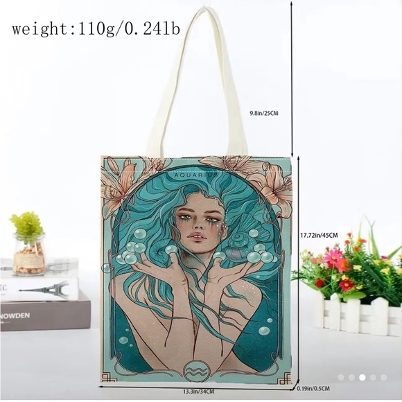 Aquarius Girl Print Canvas Tote Bag,Large Capacity Lightweight Reusable artsy - Picture 3 of 6